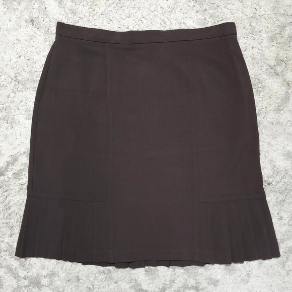 ✨️4/$20. Dk Chocolate Brown Stretch Pencil Skirt, Pleated Flared Hem - Picture 3 of 15